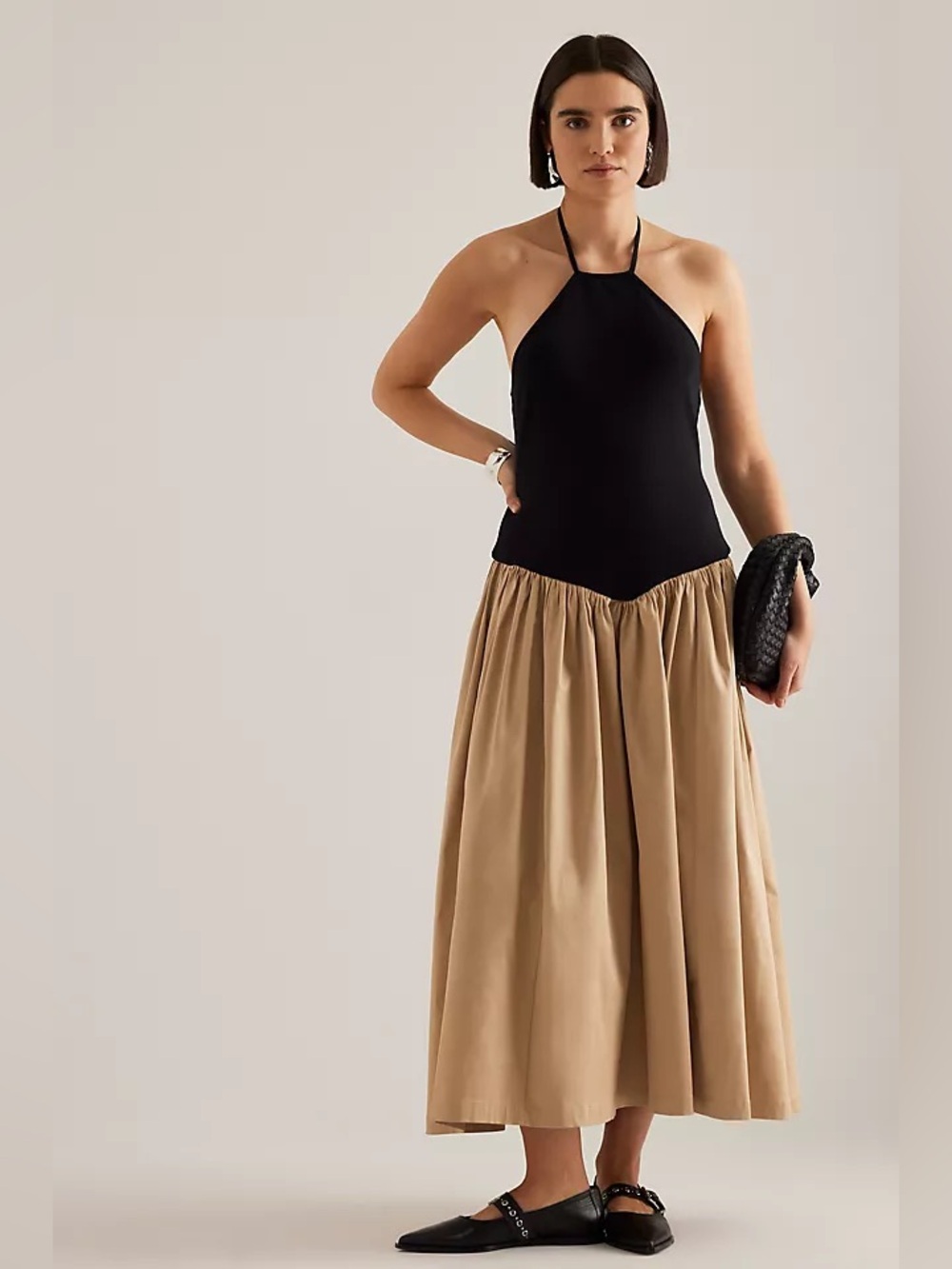 Maeve Halter Basque-Waist Twofer Midi Dress - Picture 2 of 10